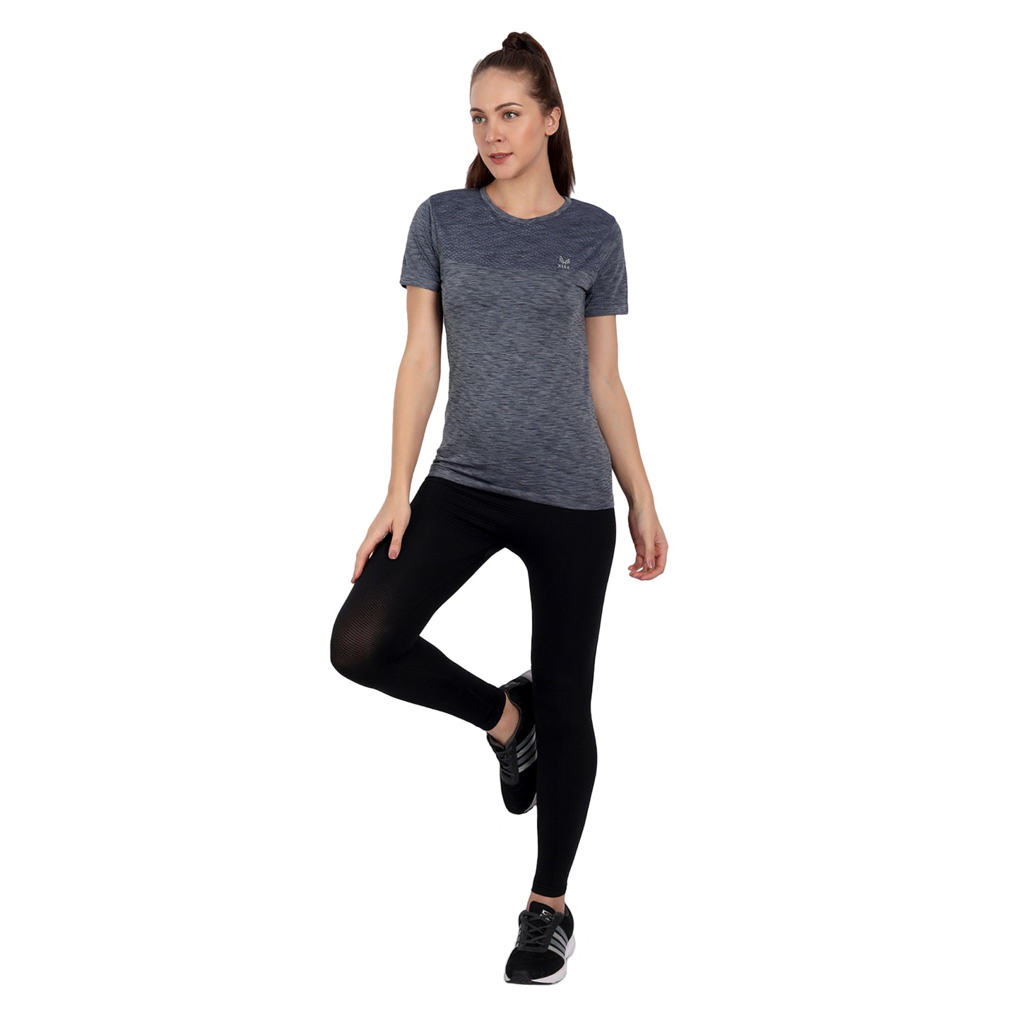 Heka Seamless Milestone Women's Twin Design T-Shirt - Grey & Blue