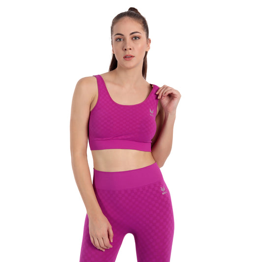 Heka Chess Move Square Neck Padded Sports Bra - Blessing Magenta