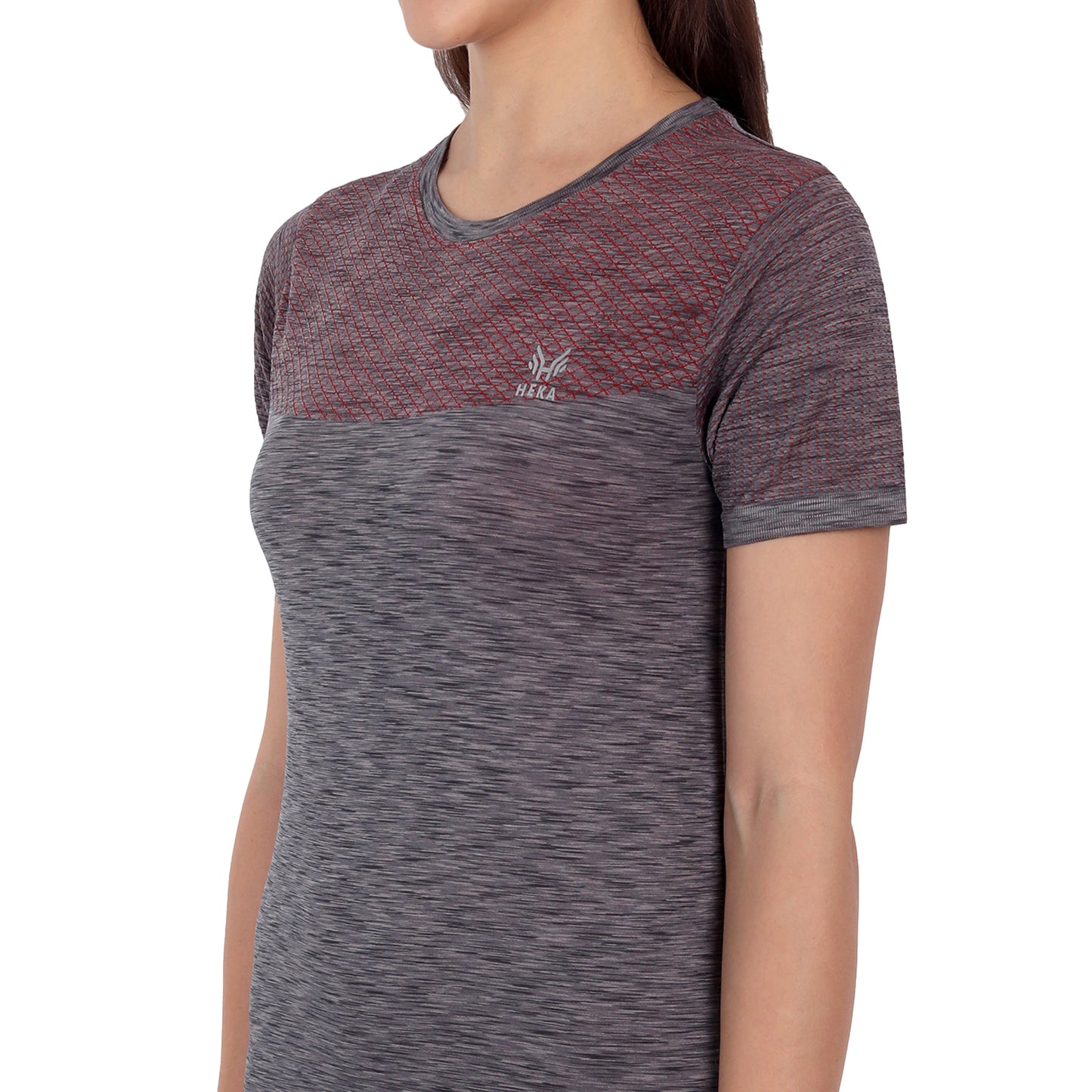 Heka Women Milestone Grey Marl Tee - Grey Red