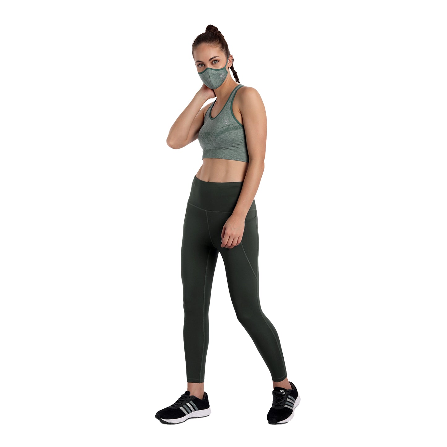 Heka Melange Racerback Padded Sports Bra - Amazon Forest Green