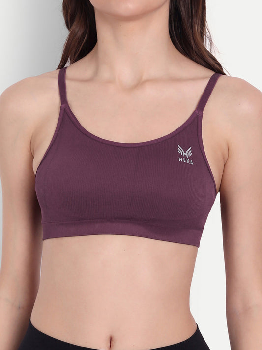 Heka Women Seamless Quick-Drying Rib Basic Bra - Wine
