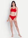 Heka Sweat-Wicking Seamless Bikini Blue Rib Bra & Panty Set - Red