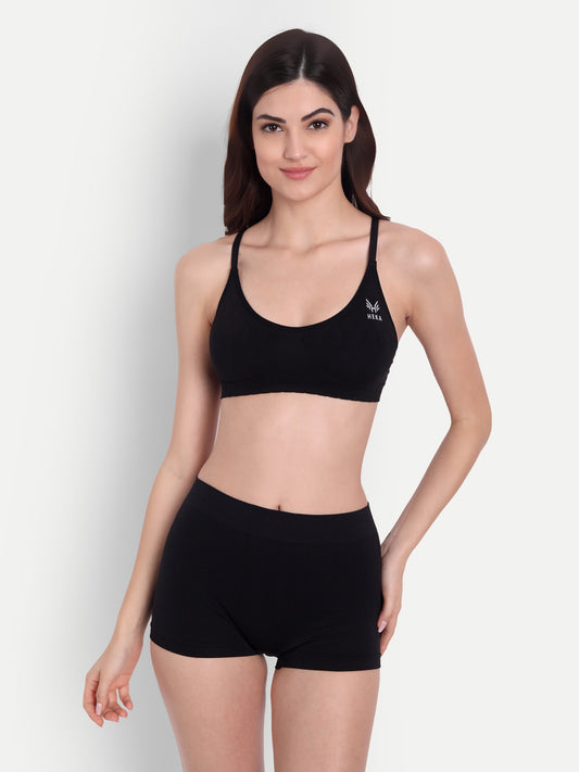 Heka Sweat-Wicking Seamless Bikini Blue Rib Bra & Panty Set - Black