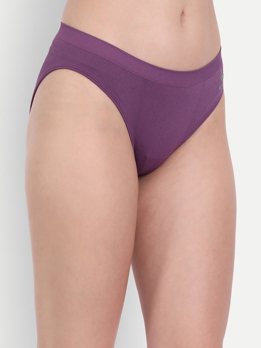 Heka Women Mid-Rise & Sweat-Wicking Seamless Bikini Rib Panty - Wine