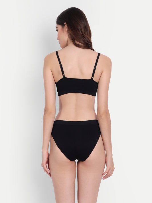 Heka Women Mid-Rise & Sweat-Wicking Seamless Bikini Rib Panty - Black