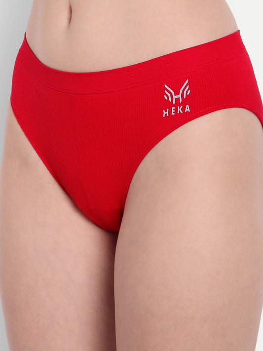 Heka Women Mid-Rise & Sweat-Wicking Seamless Bikini Rib Panty - Red