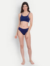 Heka Sweat-Wicking Seamless Bikini Blue Rib Bra & Panty Set - Navy Blue