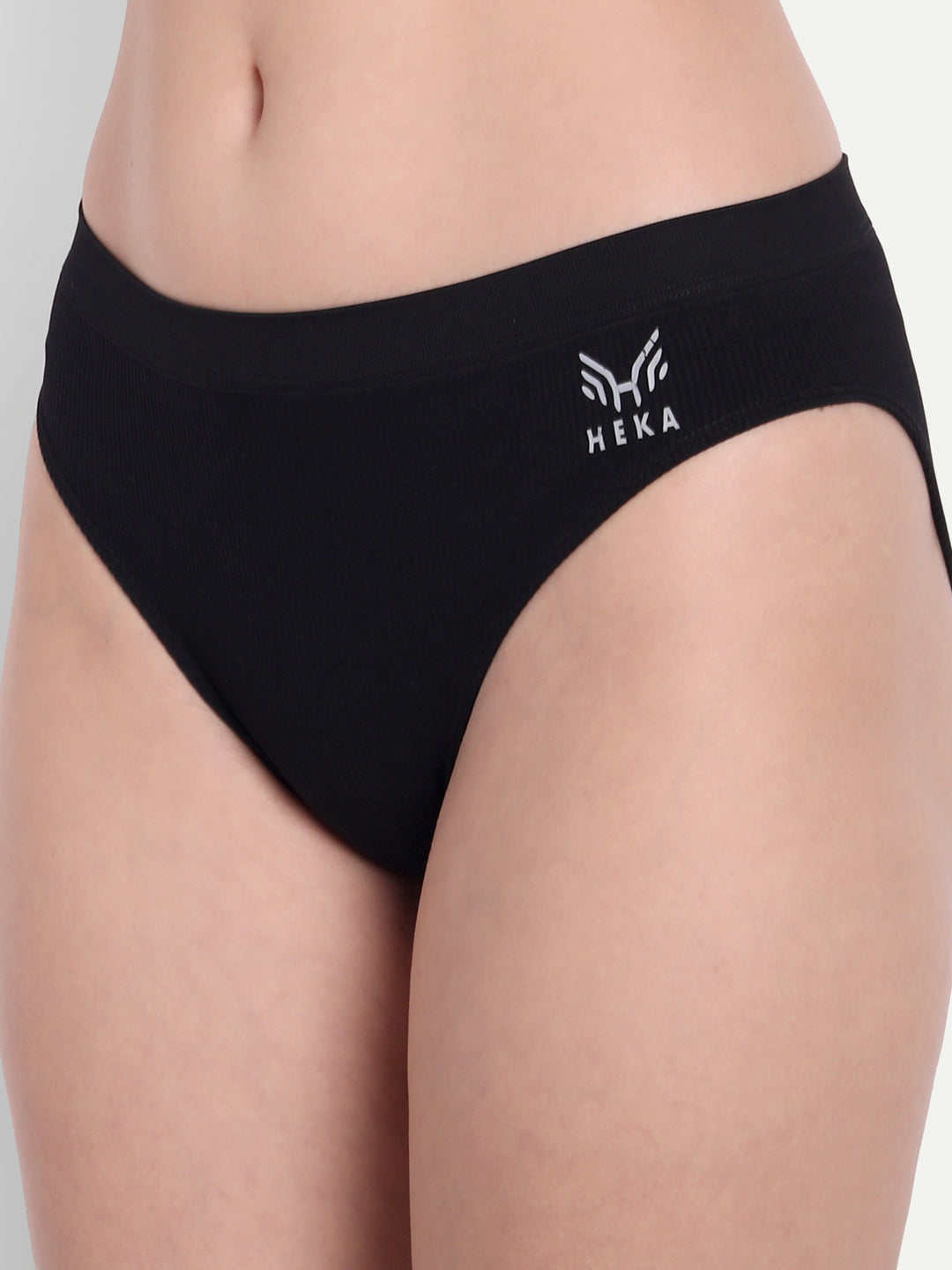 Heka Sweat-Wicking Seamless Bikini Blue Rib Bra & Panty Set - Black