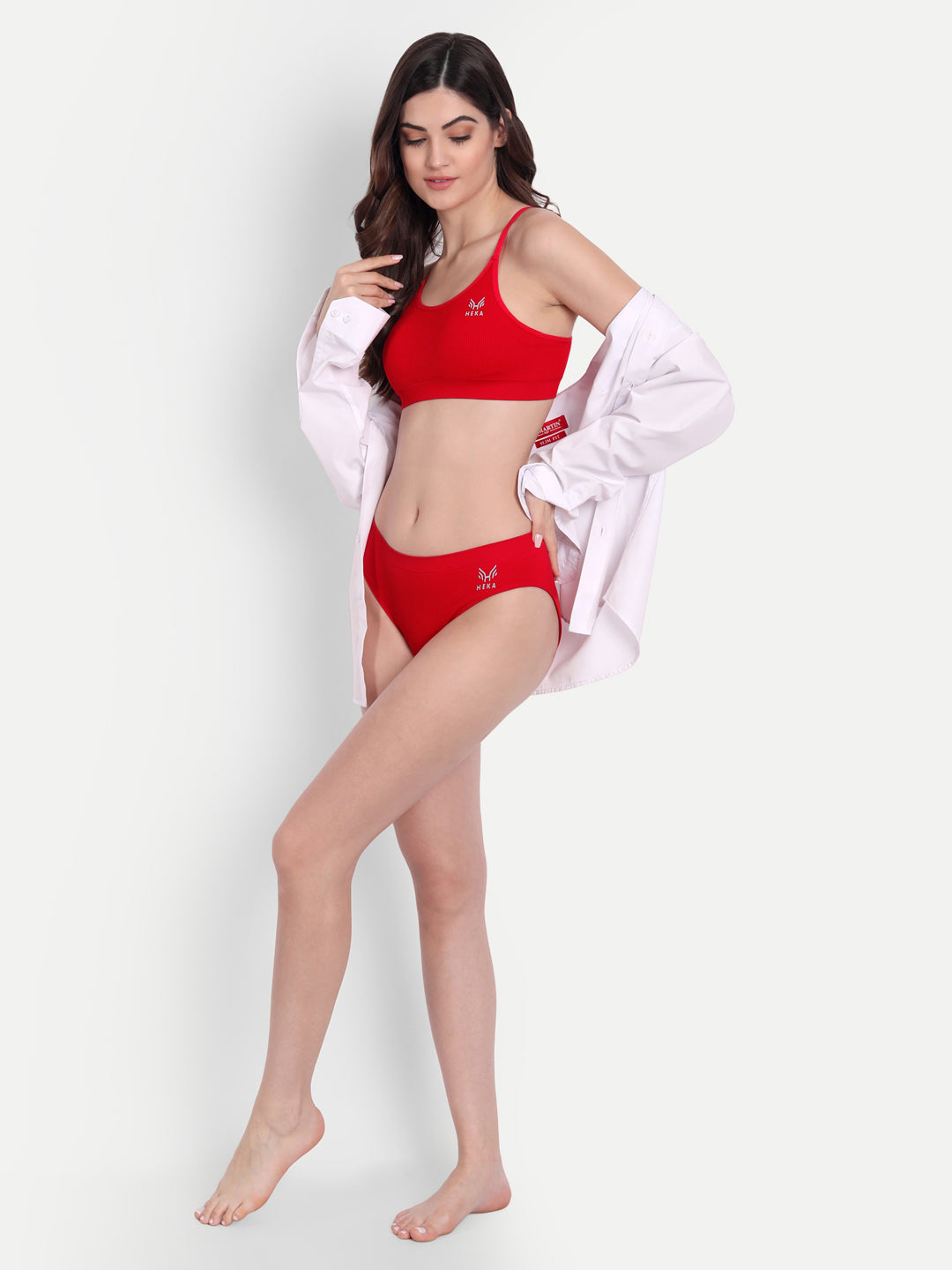 Heka Women Mid-Rise & Sweat-Wicking Seamless Bikini Rib Panty - Red