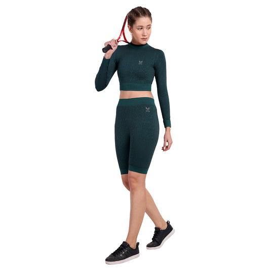 Heka Breathable Leopard -Camo Structured Seamless Crop Top - Teal