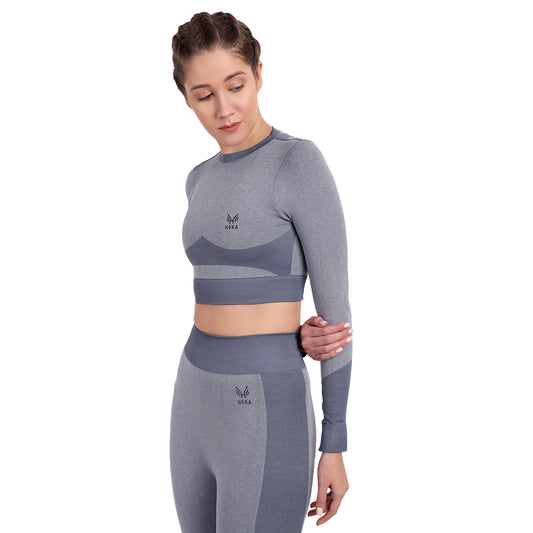 Heka Breathable Lux Melange Seamless Crop Top - Grey