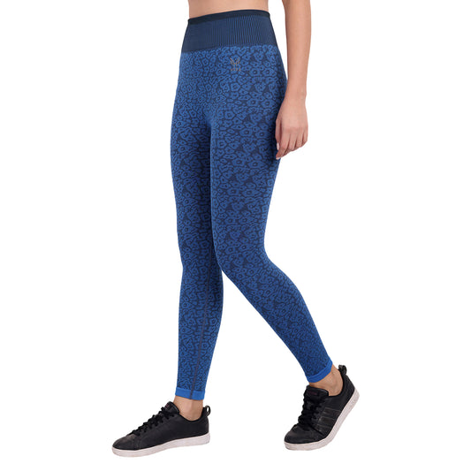 Heka Breathable Leopard Structured Seamless Tights - Blue