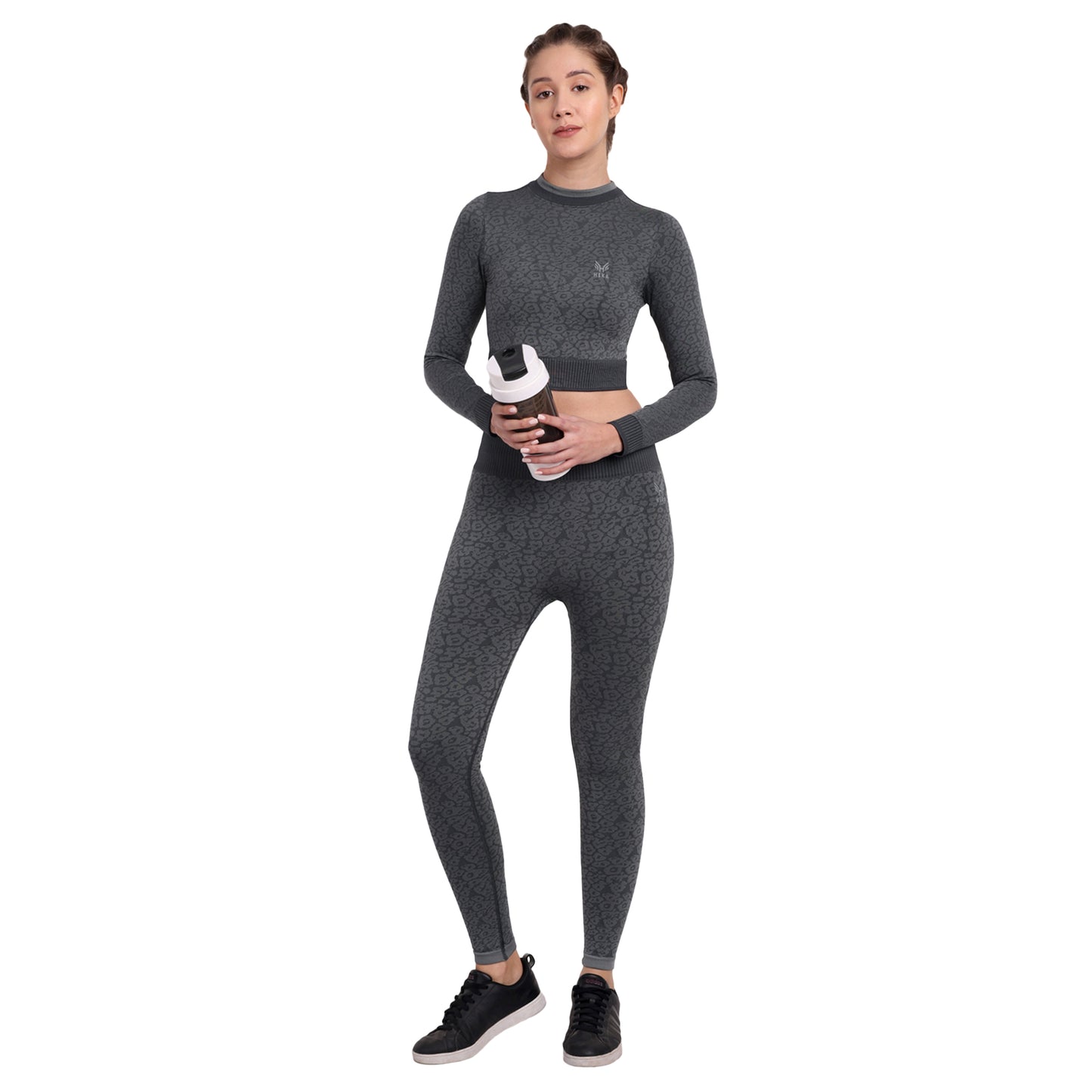 Heka Breathable Leopard -Camo Structured Seamless Crop Top - Grey