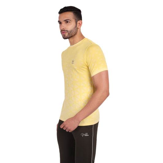 Heka Breathable Seamless Round Neck Active Causal Men'S T-Shirt - Yellow