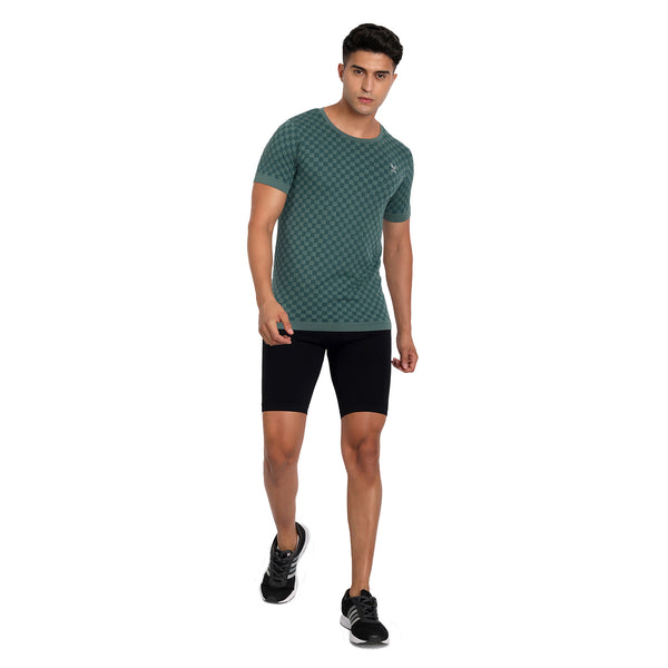 Heka Seamless Self Design Nylon Blend Chess Move T-Shirt - Amazon Forest Green