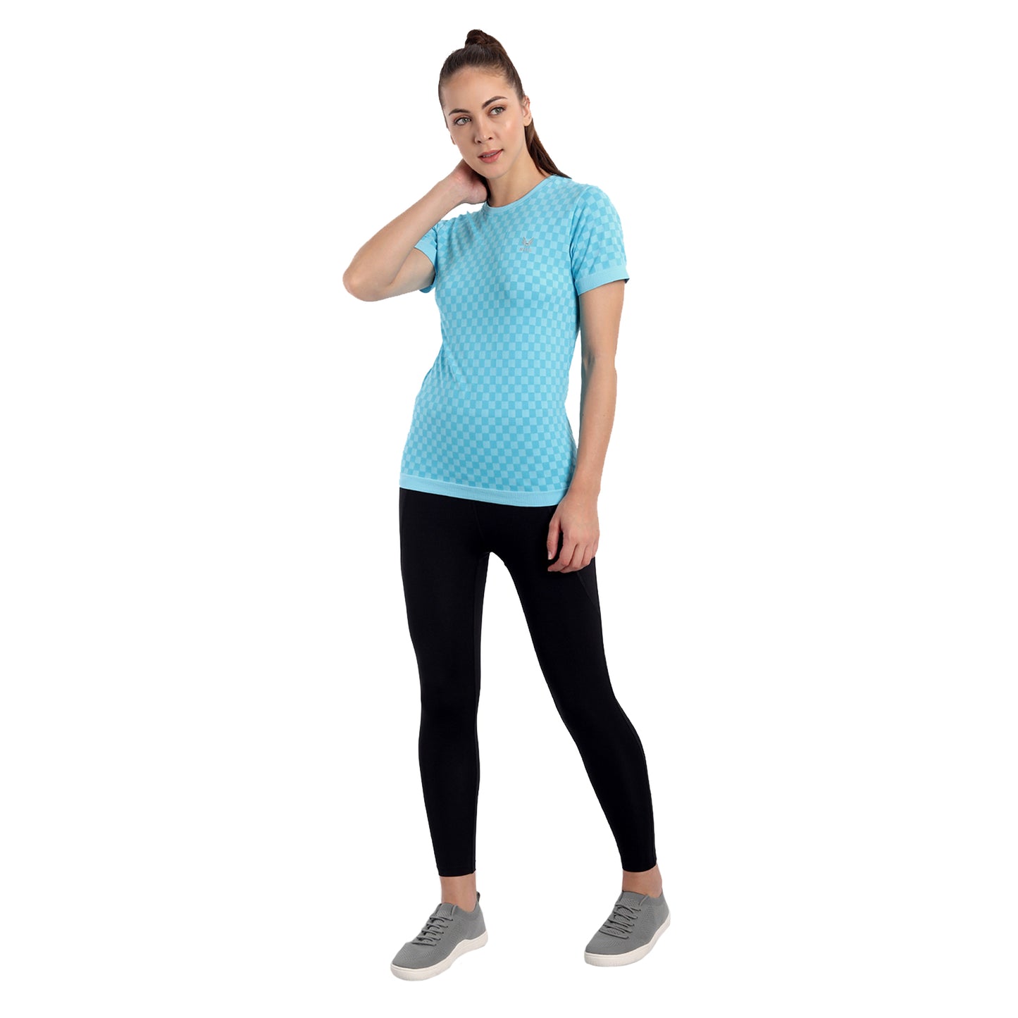 Heka Seamless Chess Move Women's T-Shirt - Neon Aqua Blue