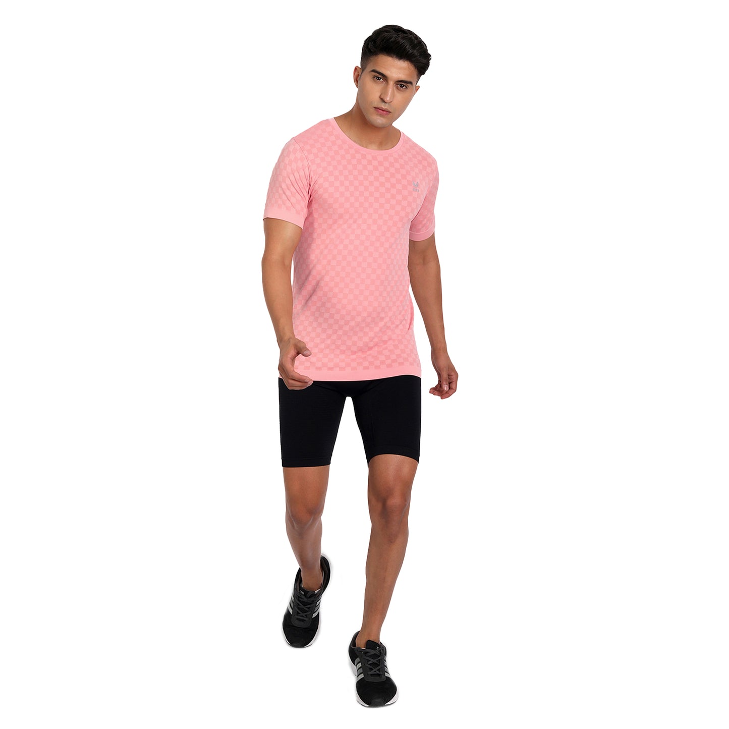 Heka Seamless Self Design Nylon Blend Chess Move T-Shirt - Panther Pink