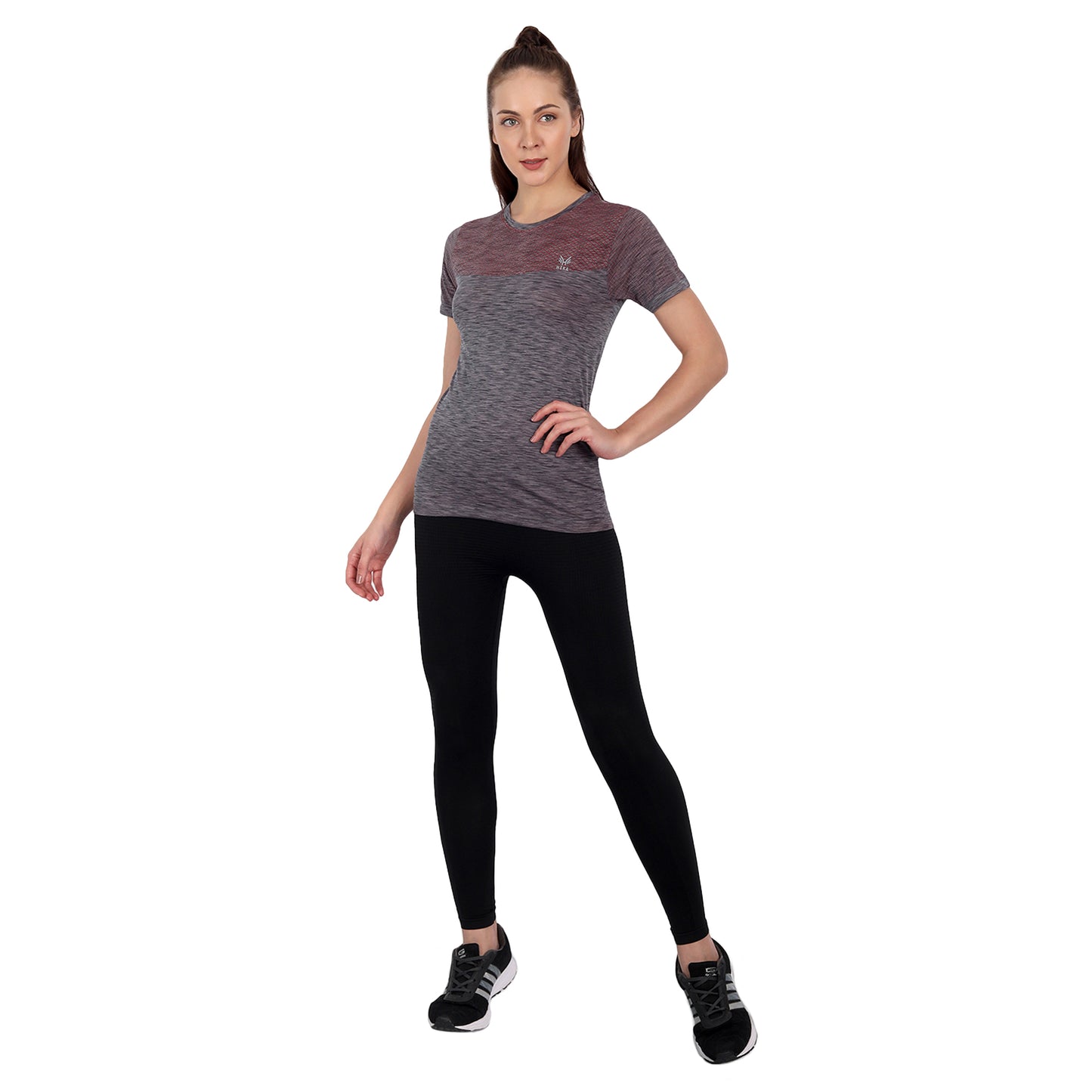 Heka Seamless Milestone Women's Twin Design T-Shirt - Grey & Red