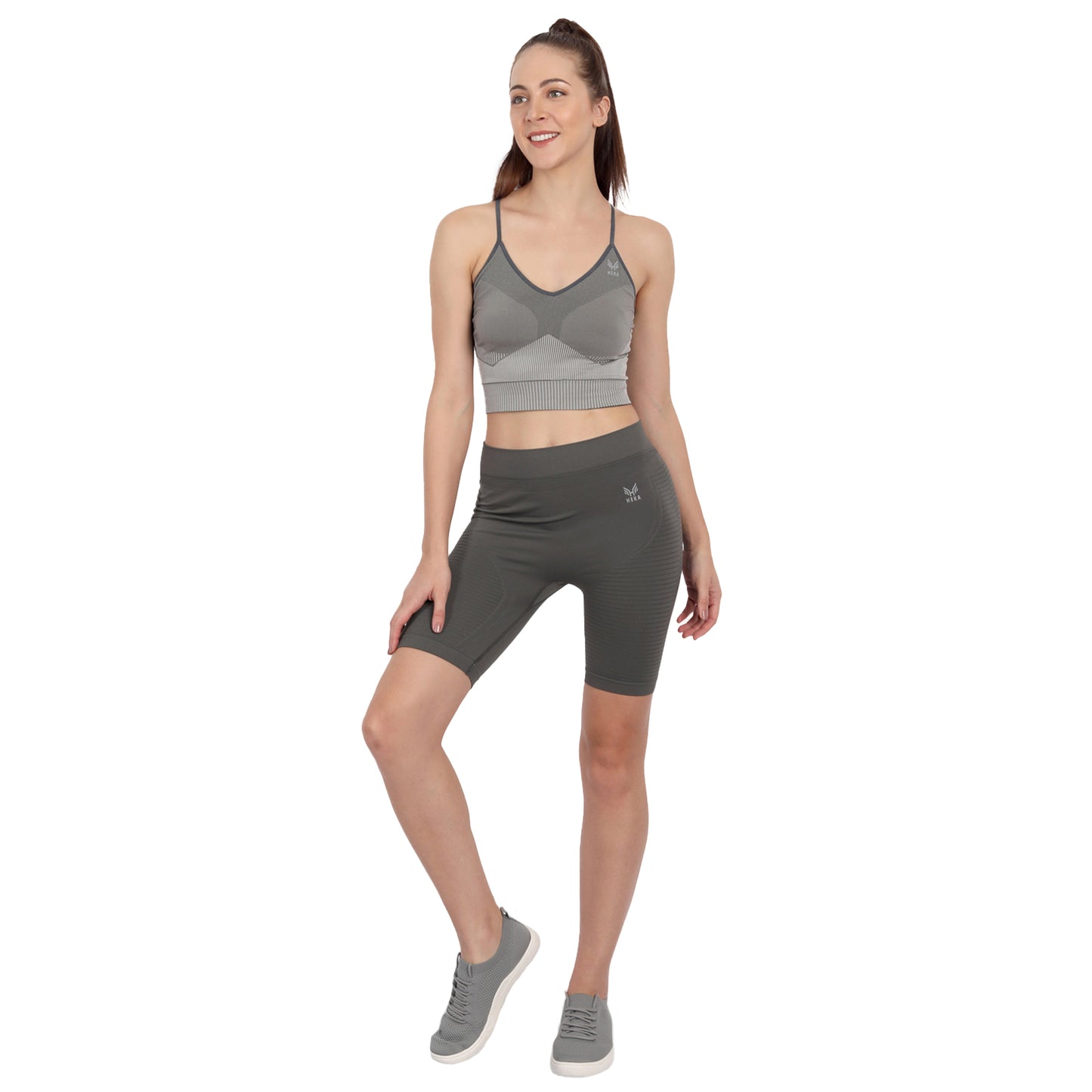 Heka Seamless Women's Crop Top with 3D Stripes - Graphite Grey