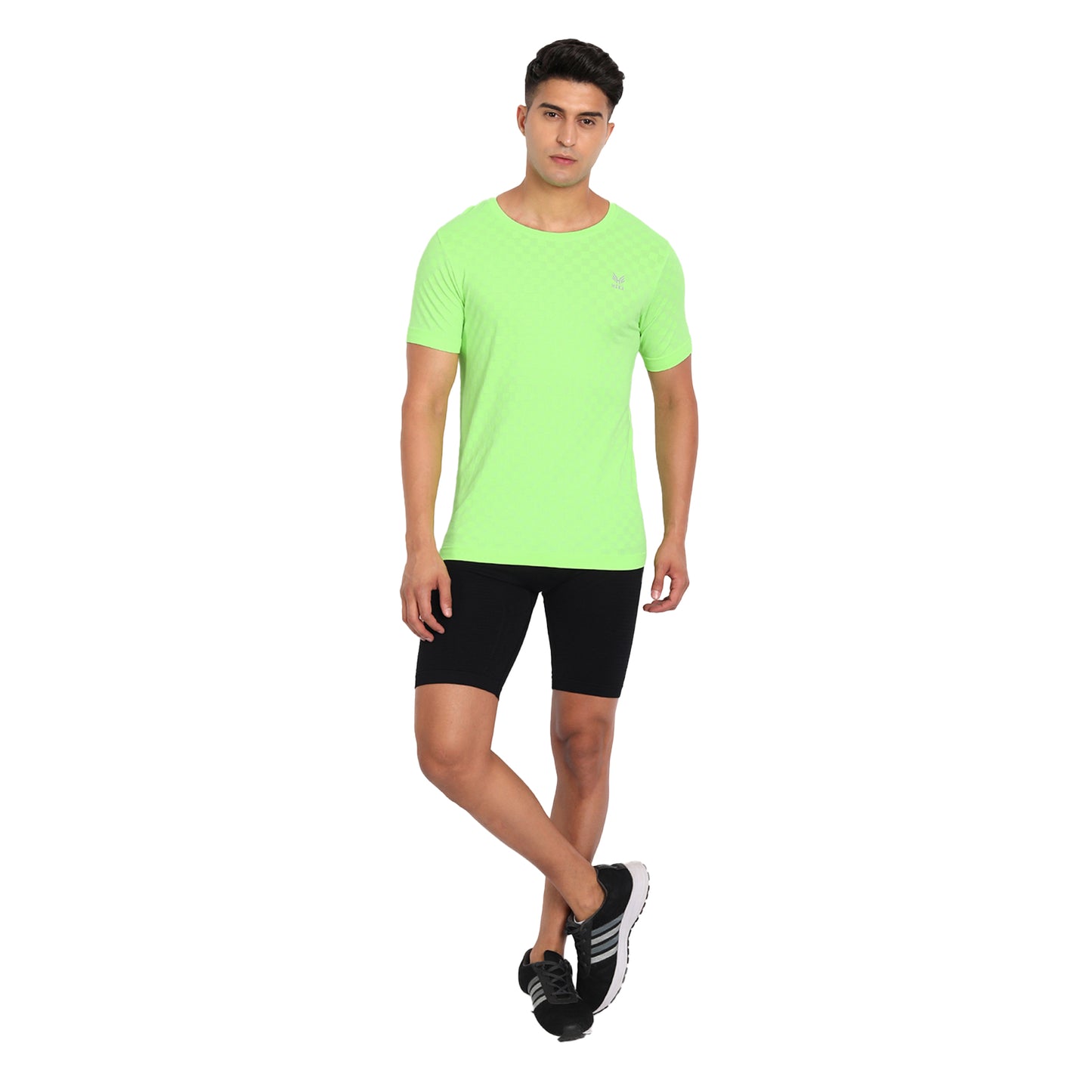 Heka Seamless Self Design Nylon Blend Chess Move T-Shirt - Neon Green