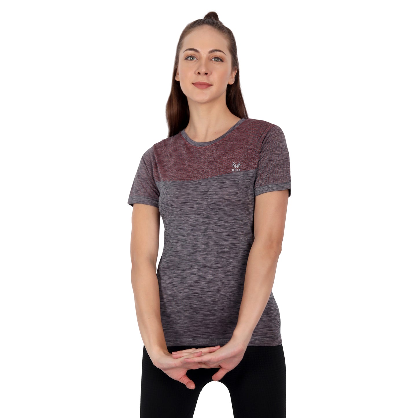 Heka Seamless Milestone Women's Twin Design T-Shirt - Grey & Red