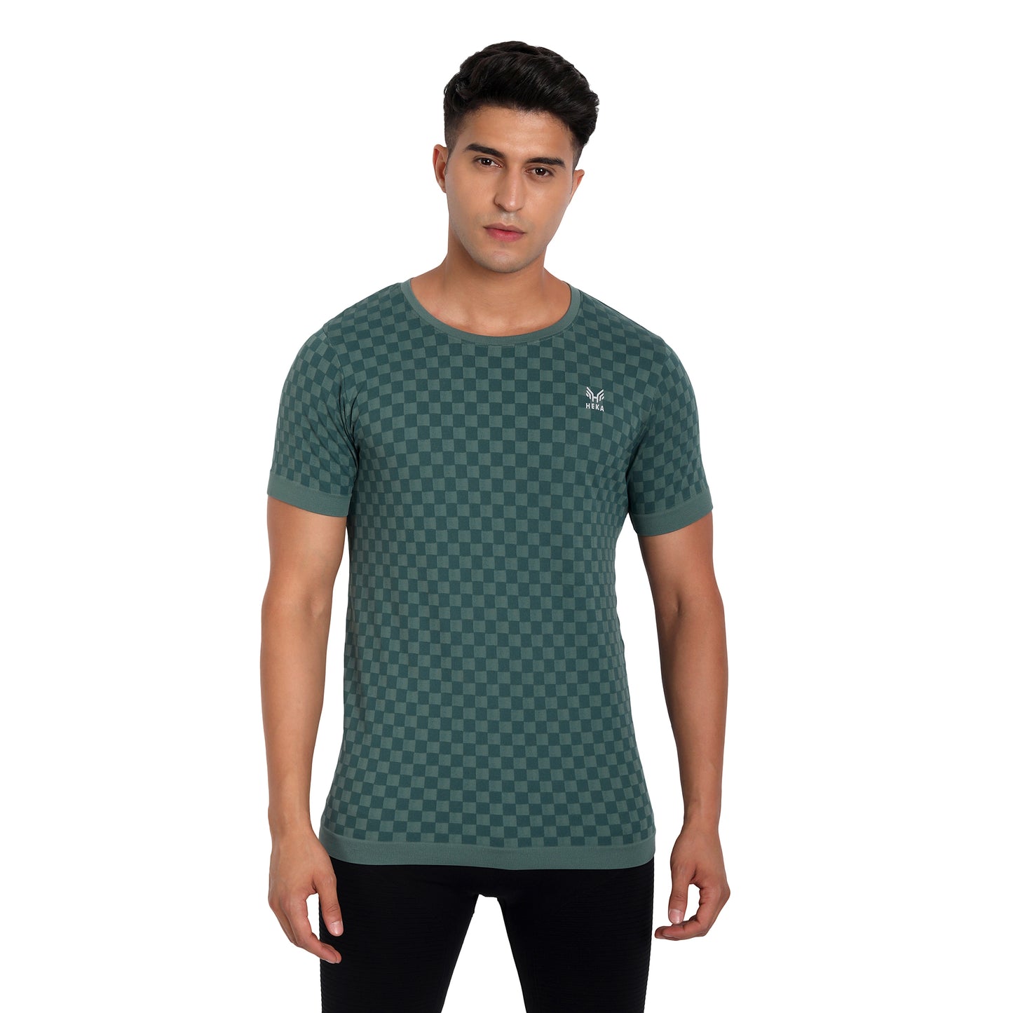 Heka Seamless Self Design Nylon Blend Chess Move T-Shirt - Amazon Forest Green