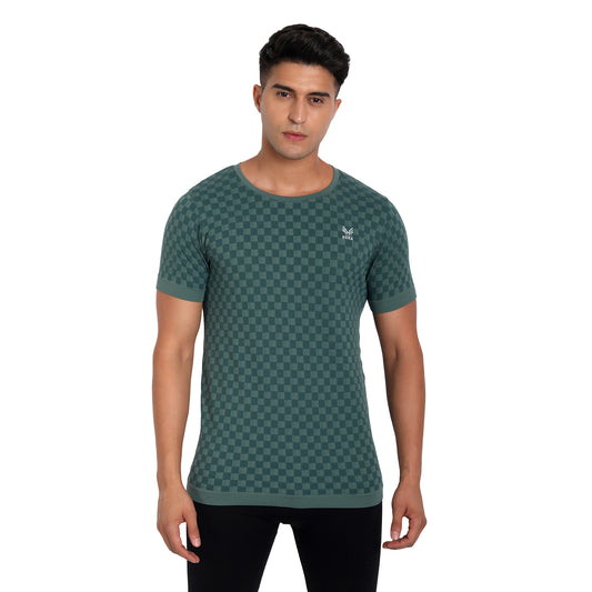 Heka Seamless Self Design Nylon Blend Chess Move T-Shirt - Amazon Forest Green