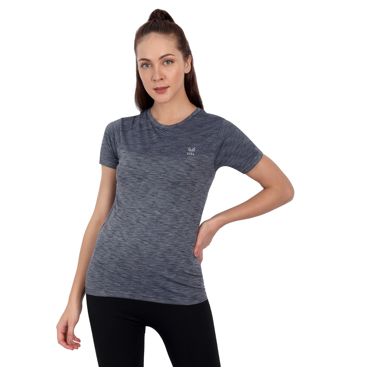 Heka Seamless Milestone Women's Twin Design T-Shirt - Grey & Black