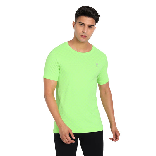 Heka Seamless Self Design Nylon Blend Chess Move T-Shirt - Neon Green