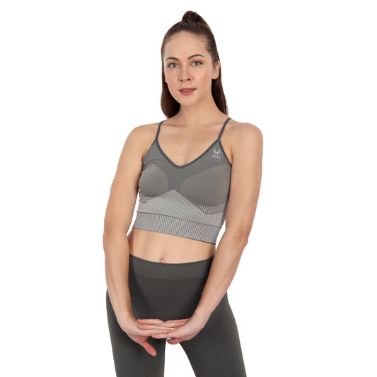 Heka Seamless Women's Crop Top with 3D Stripes - Graphite Grey