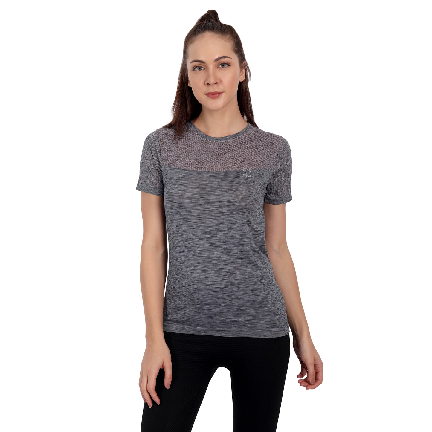 Heka Seamless Milestone Women's Twin Design T-Shirt - Grey & Pink