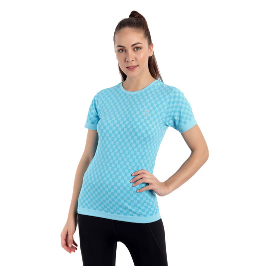 Heka Seamless Chess Move Women's T-Shirt - Neon Aqua Blue