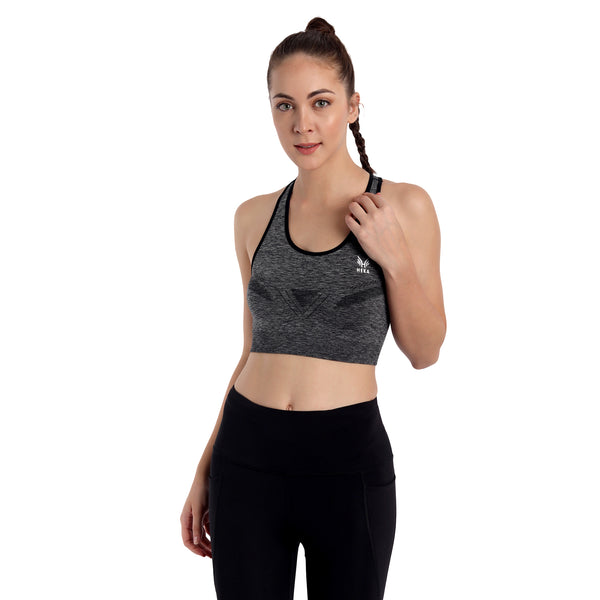 Heka Seamless Mélange Racerback Padded Sports Bra - Black Cat