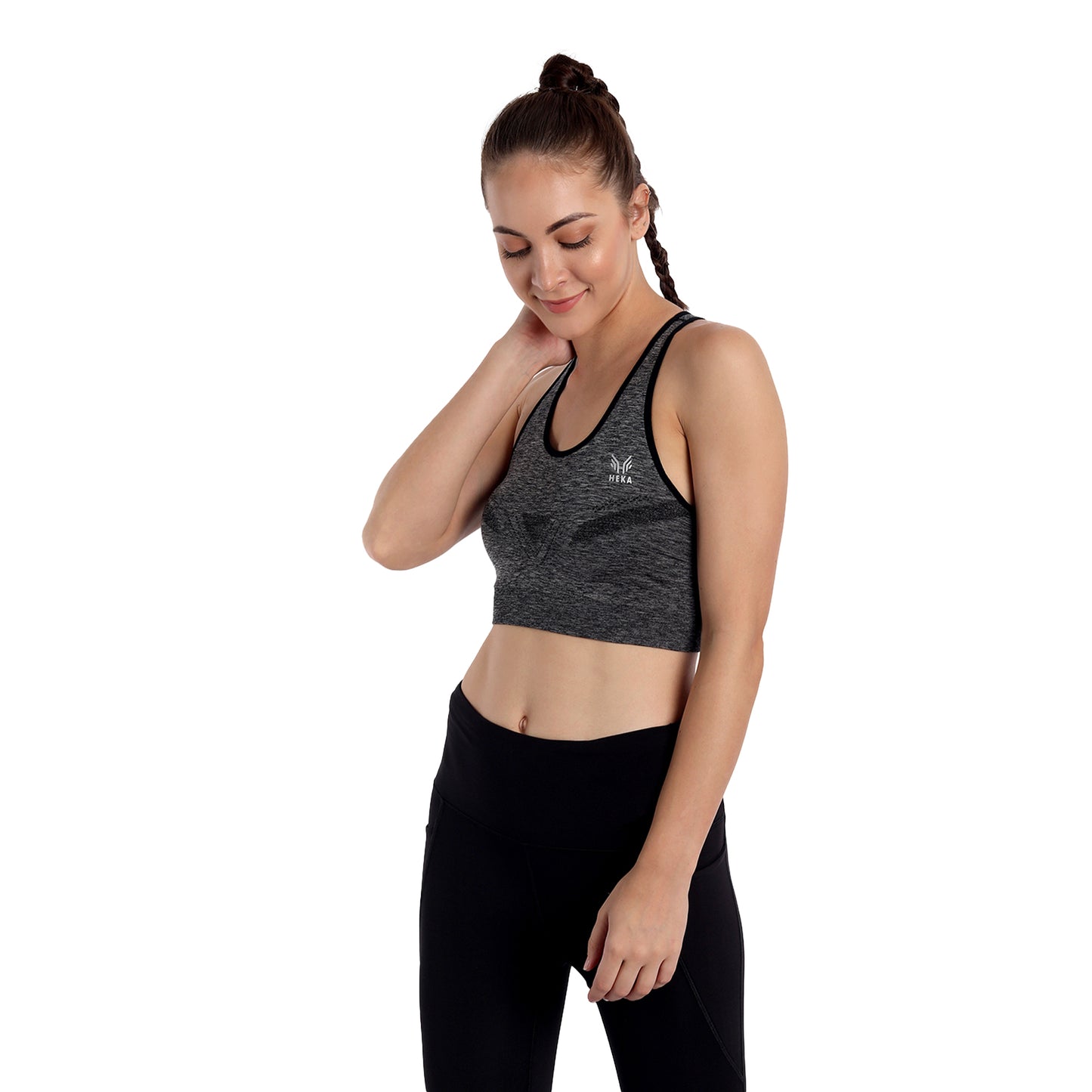 Heka Seamless Mélange Racerback Sports Bra - Black Cat