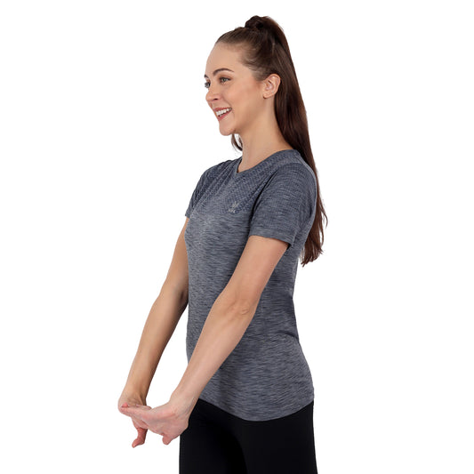 Heka Seamless Milestone Women's Twin Design T-Shirt - Grey & Black