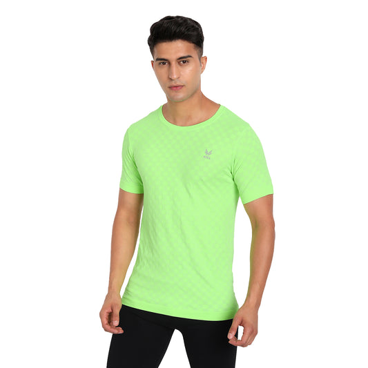 Heka Seamless Self Design Nylon Blend Chess Move T-Shirt - Neon Green