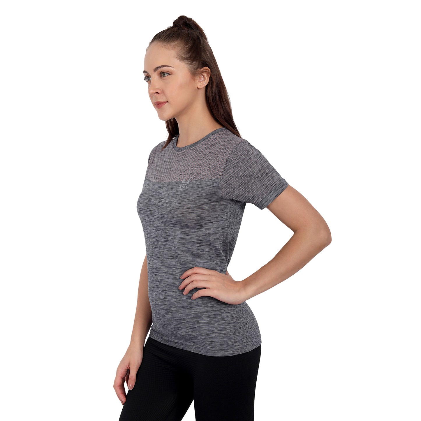 Heka Seamless Milestone Women's Twin Design T-Shirt - Grey & Pink