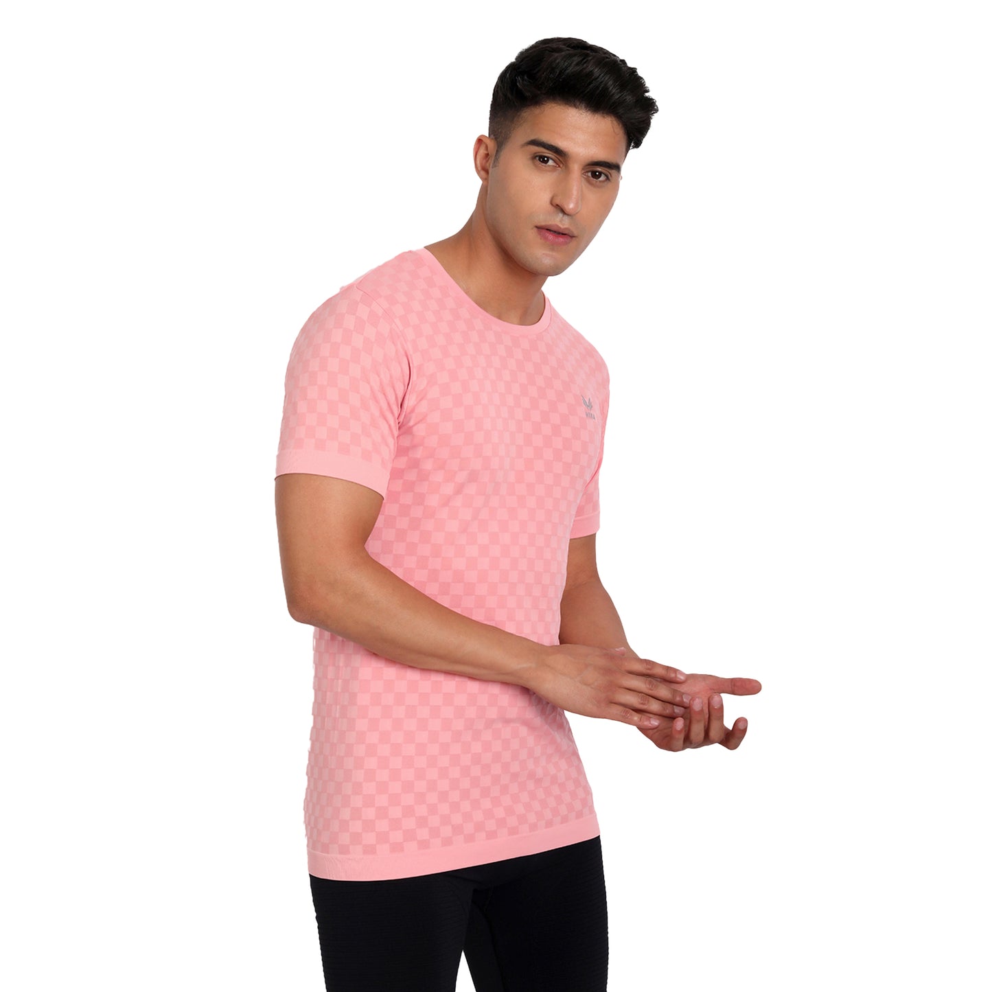 Heka Seamless Self Design Nylon Blend Chess Move T-Shirt - Panther Pink