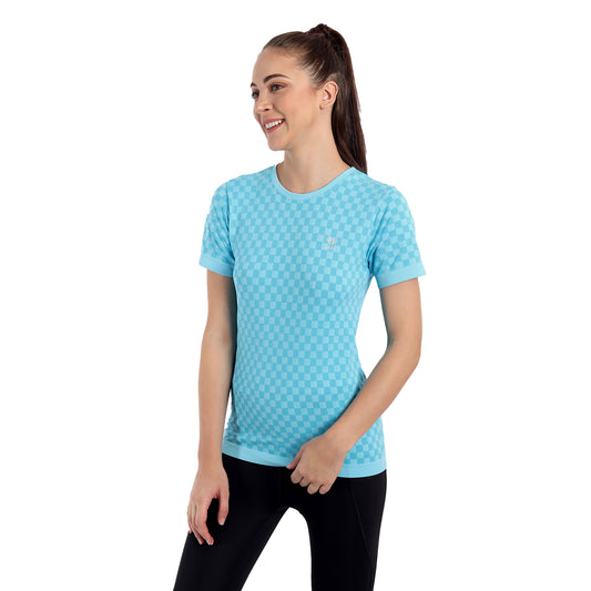 Heka Seamless Chess Move Women's T-Shirt - Neon Aqua Blue