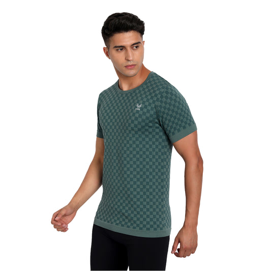 Heka Seamless Self Design Nylon Blend Chess Move T-Shirt - Amazon Forest Green