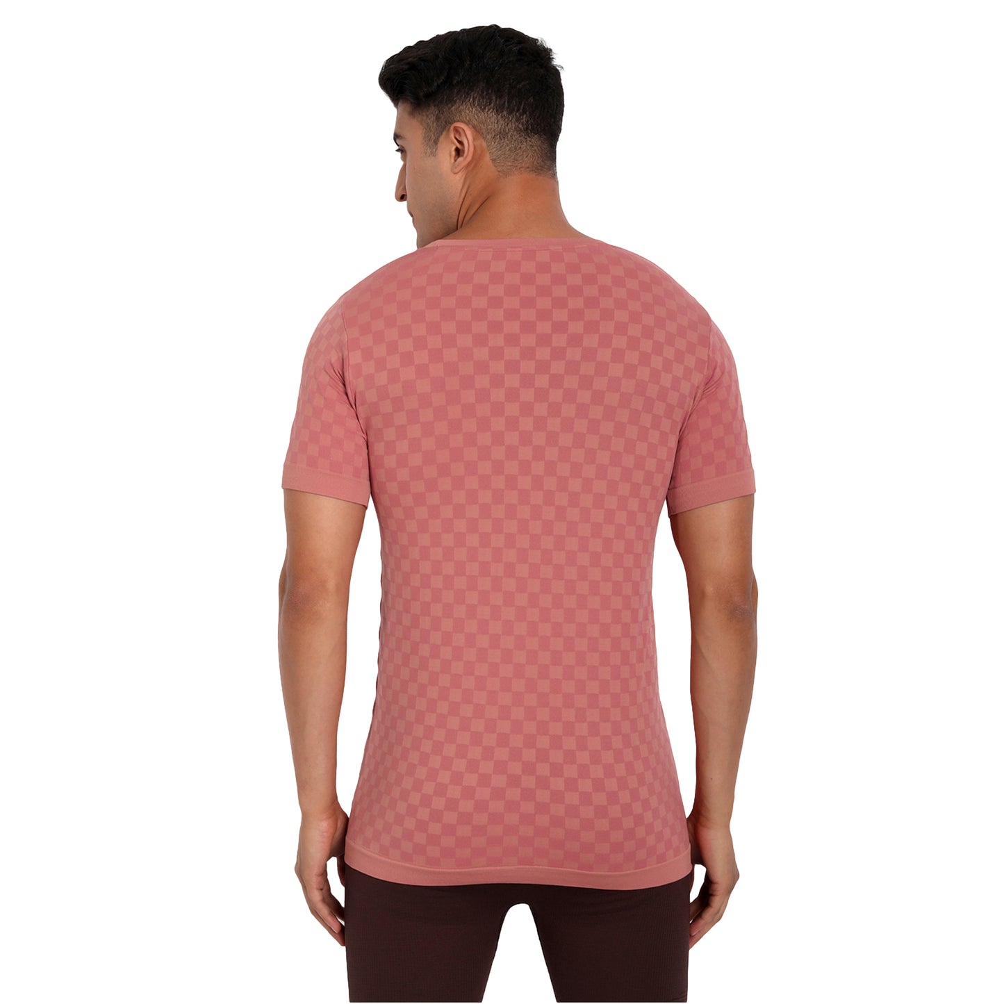 Heka Seamless Self Design Nylon Blend Chess Move T-Shirt - Oak Brown