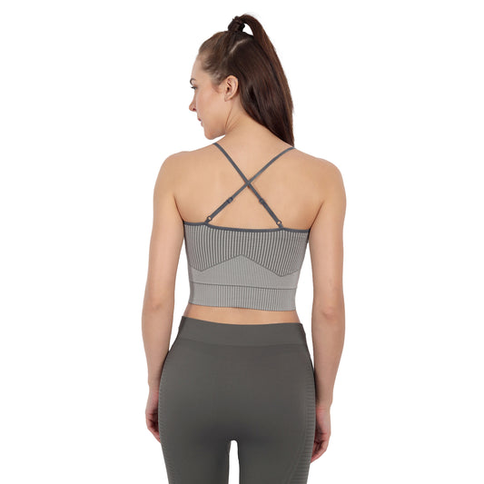 Heka Seamless Women's Crop Top with 3D Stripes - Graphite Grey