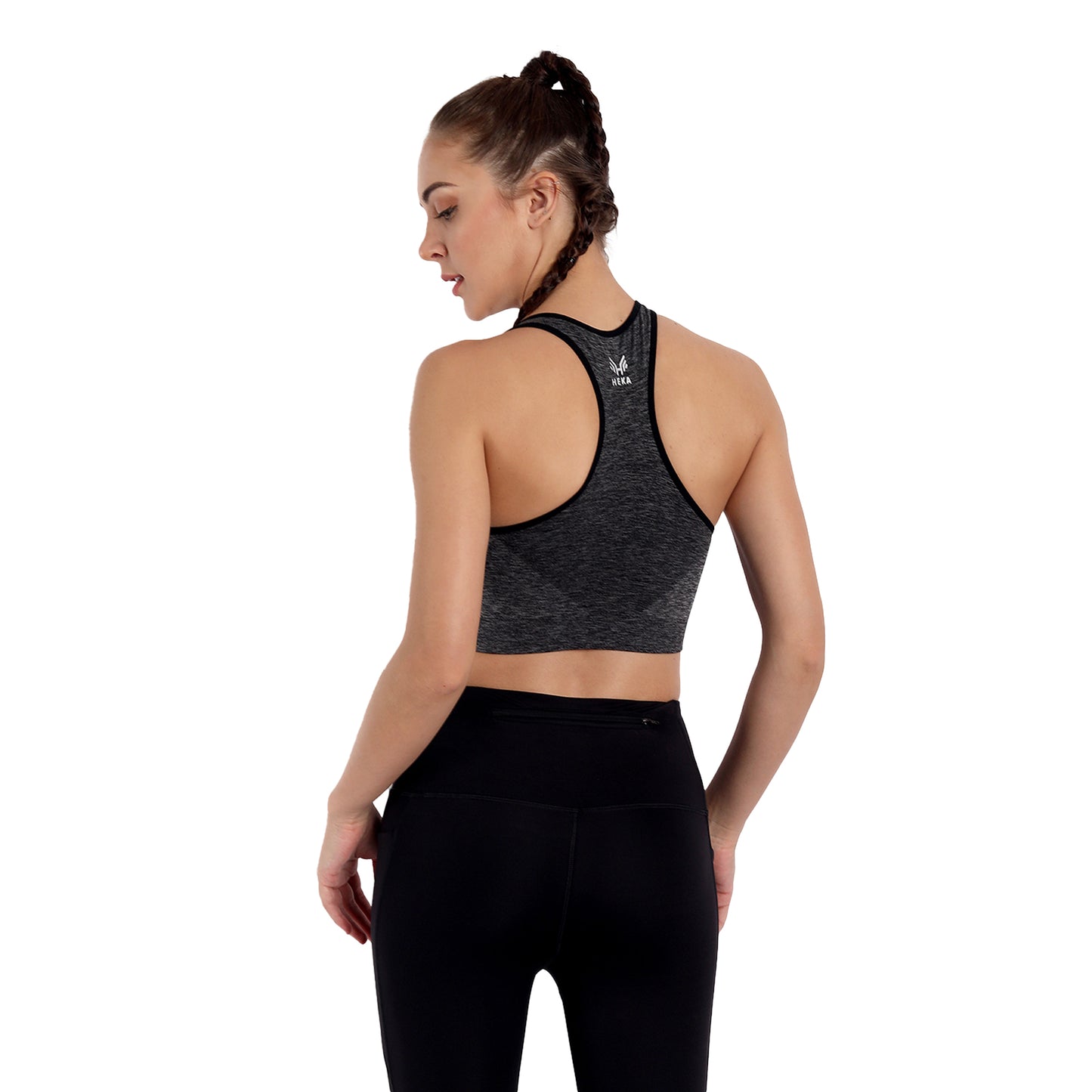 Heka Seamless Mélange Racerback Sports Bra - Black Cat