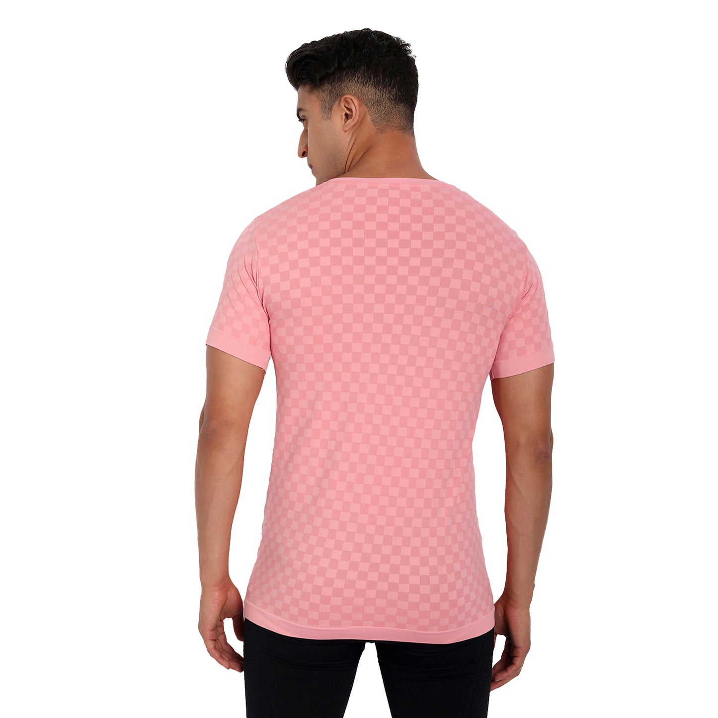 Heka Seamless Self Design Nylon Blend Chess Move T-Shirt - Panther Pink