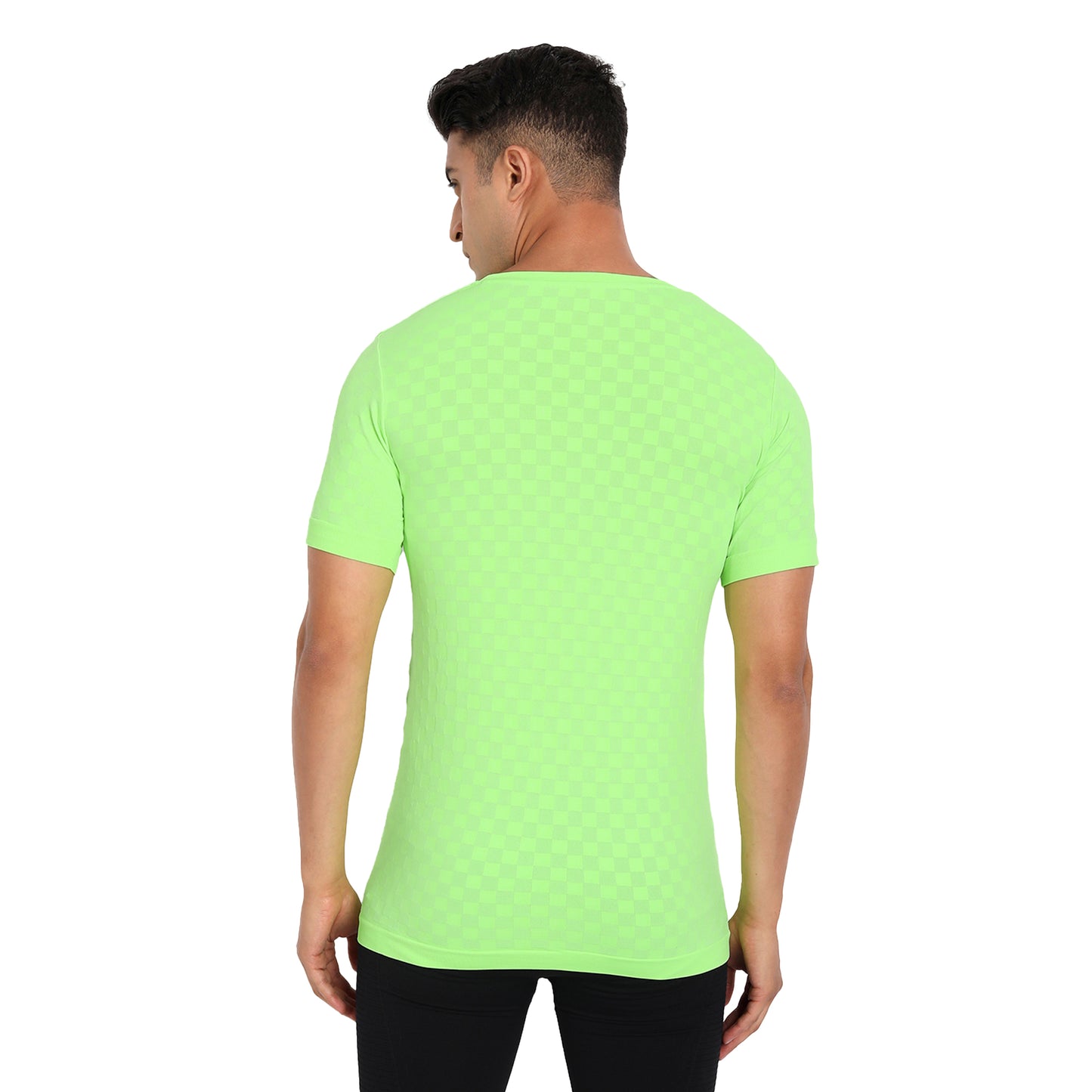 Heka Seamless Self Design Nylon Blend Chess Move T-Shirt - Neon Green