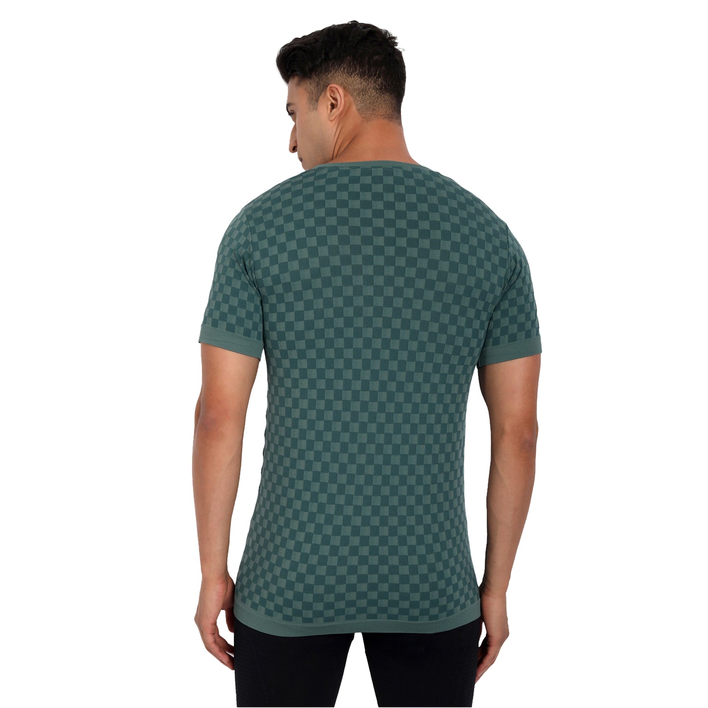 Heka Seamless Self Design Nylon Blend Chess Move T-Shirt - Amazon Forest Green