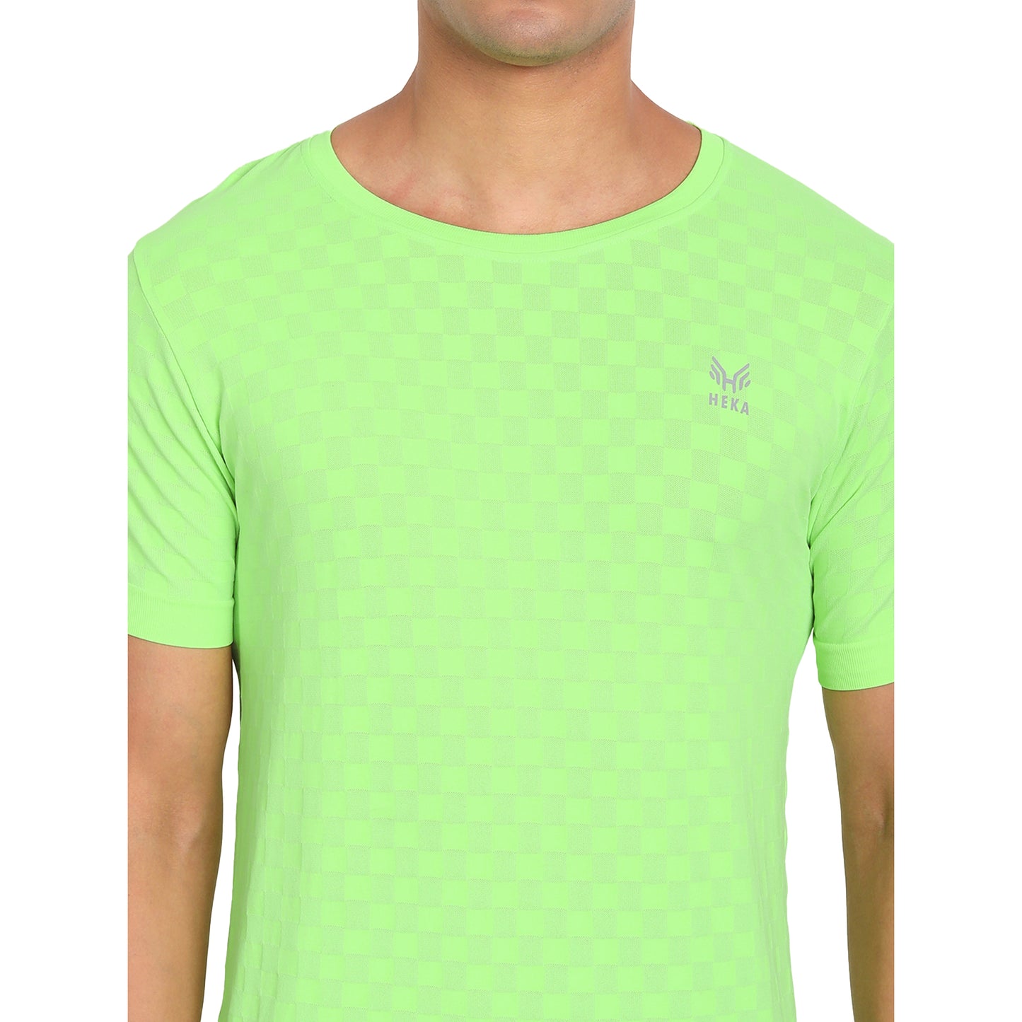 Heka Seamless Self Design Nylon Blend Chess Move T-Shirt - Neon Green