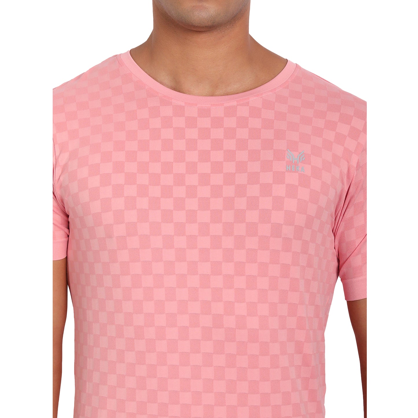 Heka Seamless Self Design Nylon Blend Chess Move T-Shirt - Panther Pink