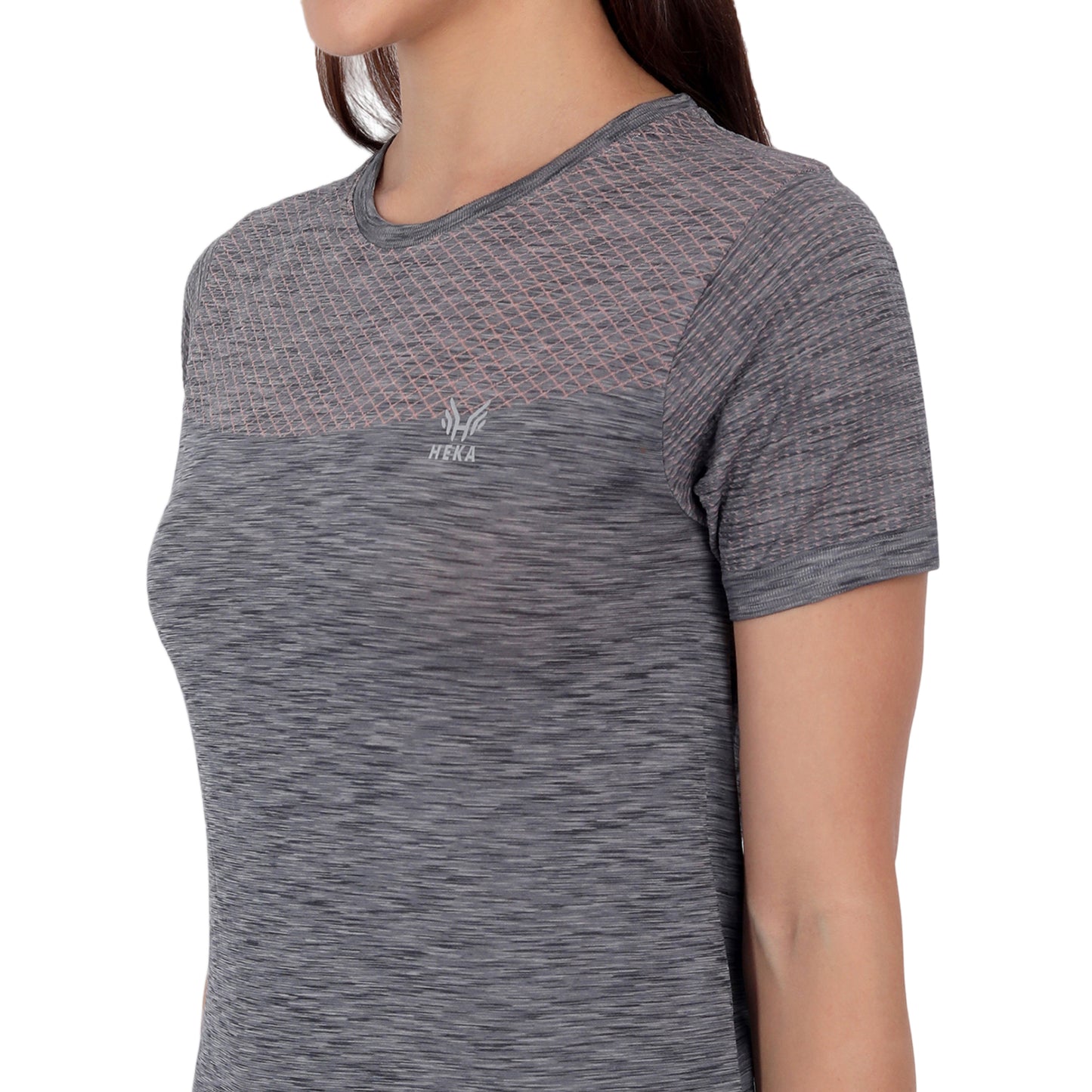 Heka Seamless Milestone Women's Twin Design T-Shirt - Grey & Pink