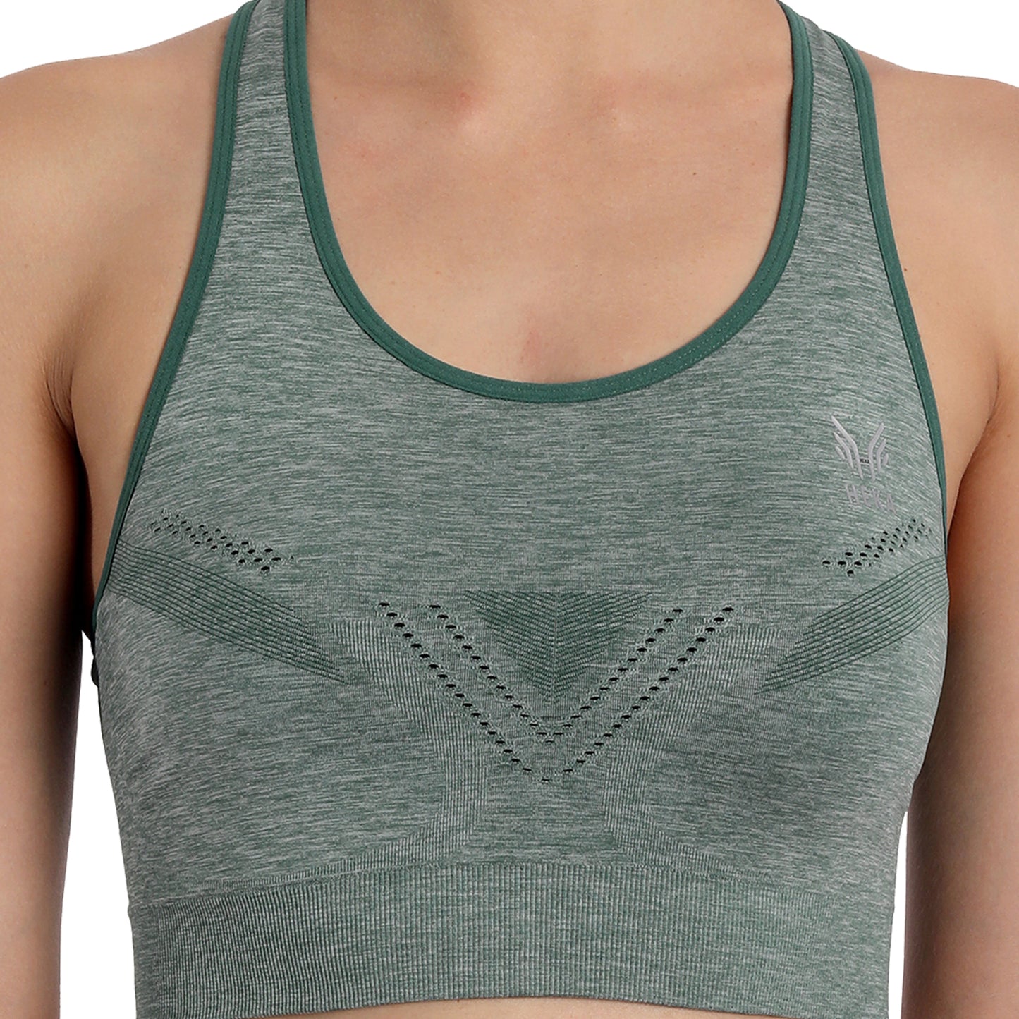 Heka Seamless Mélange Racerback Sports Bra - Amazon Forest Green